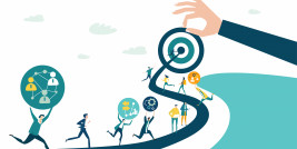 ┬®IRStone-AdobeStock Die Illustration zeigt einen Weg, welcher verschiedene Etappen zeigt. Die Illustration soll den Prozess zur Umsetzung von Transparenz beschreiben und das hier mehrere Aspekte wie Finanzierung und Kooperationen berücksichtigt werden müssen.