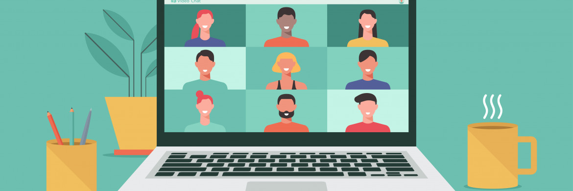 auf einem Laptop Bildschirm sind mehrere Personen zu sehen