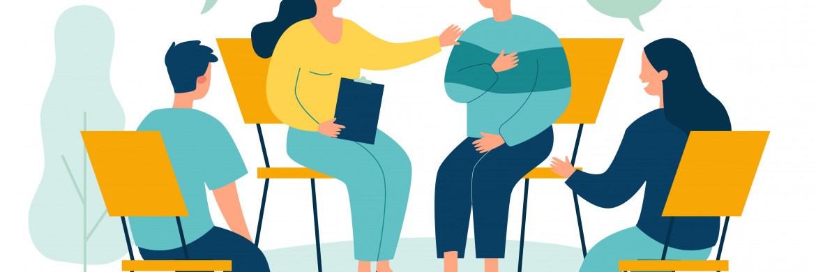 Menschen sitzen zusammen in einer Gesprächsrunde