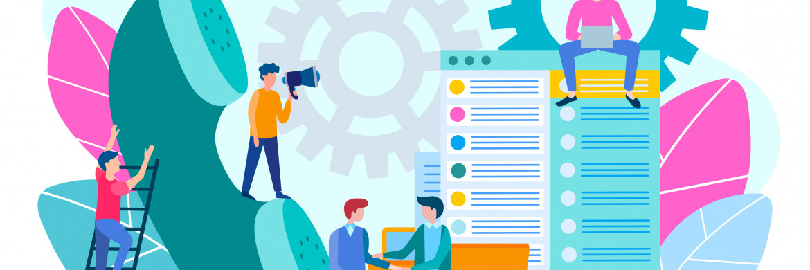 Menschen mit einem Telefon, elektronischen Listen und Computer